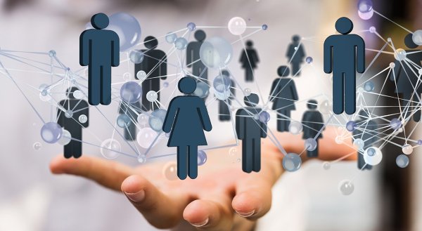 human network visualization hovering above hand
