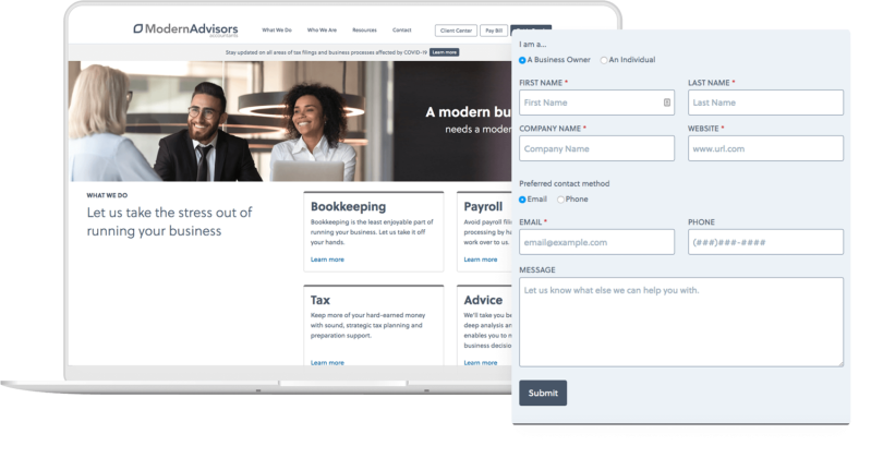 Modern Advisors website mockup