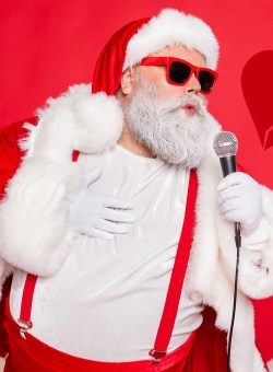 groovy santa singing into microphone