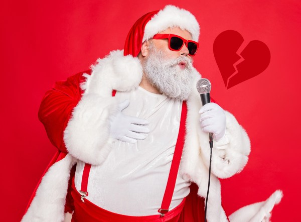 groovy santa singing into microphone