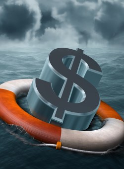 money on a life preserver in the ocean